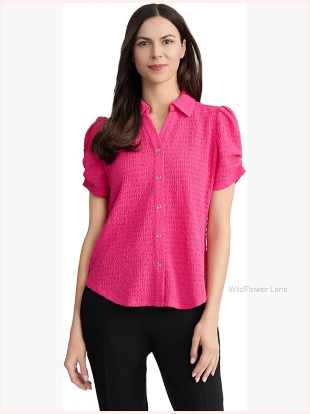 Short Sleeve Ribbed Knit Button Down Shirt - Business Casual